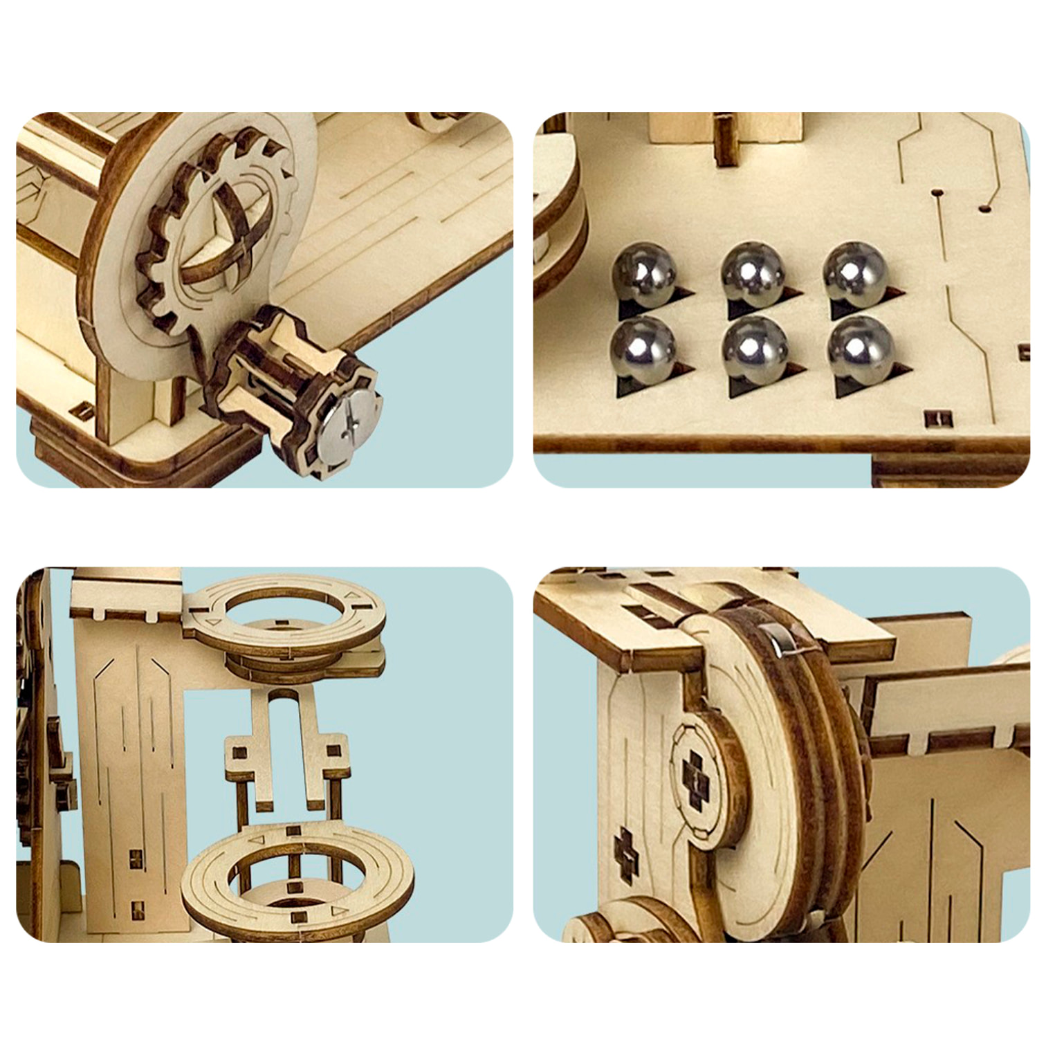 Modello in Legno 3D, con movimento meccanico design di Sfere di Pietra a Spirale. 153 pezzi.