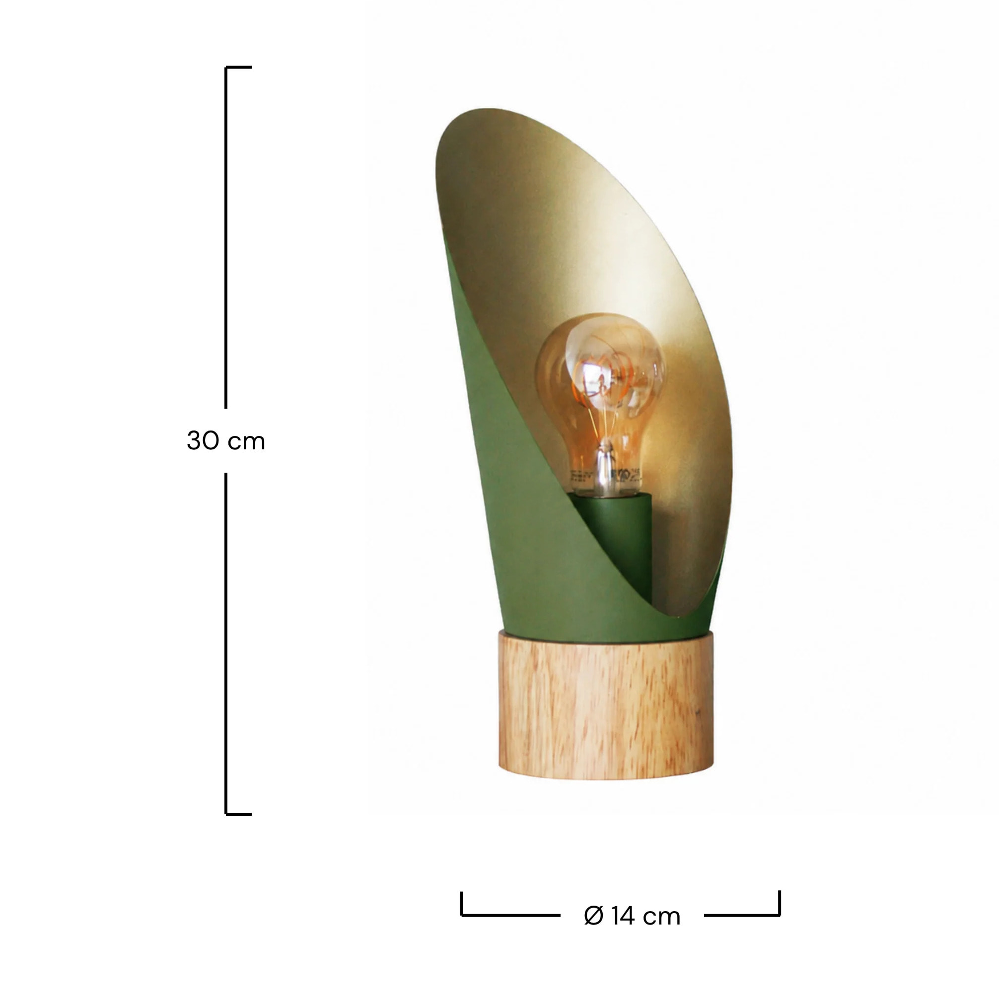 Lampe à poser en métal vert olive et bois H30 cm - Spoon