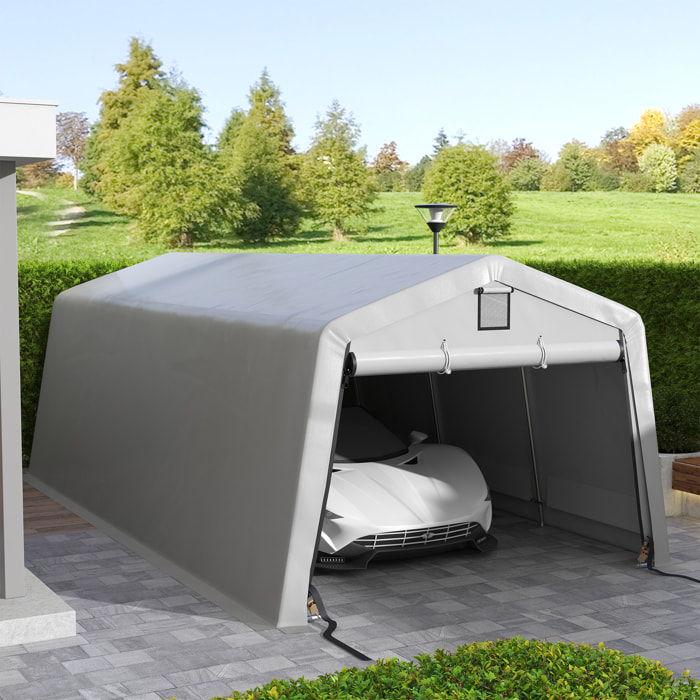 Tente garage carport dim 6L x 3,3l x 2,4H m acier galvanisé robuste PE haute densité 150 g/m² imperméable anti-UV gris