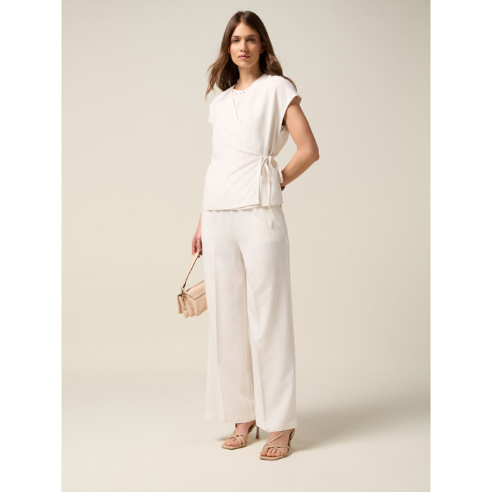Oltre - Pantalones palazzo mezcla de lino - Blanco