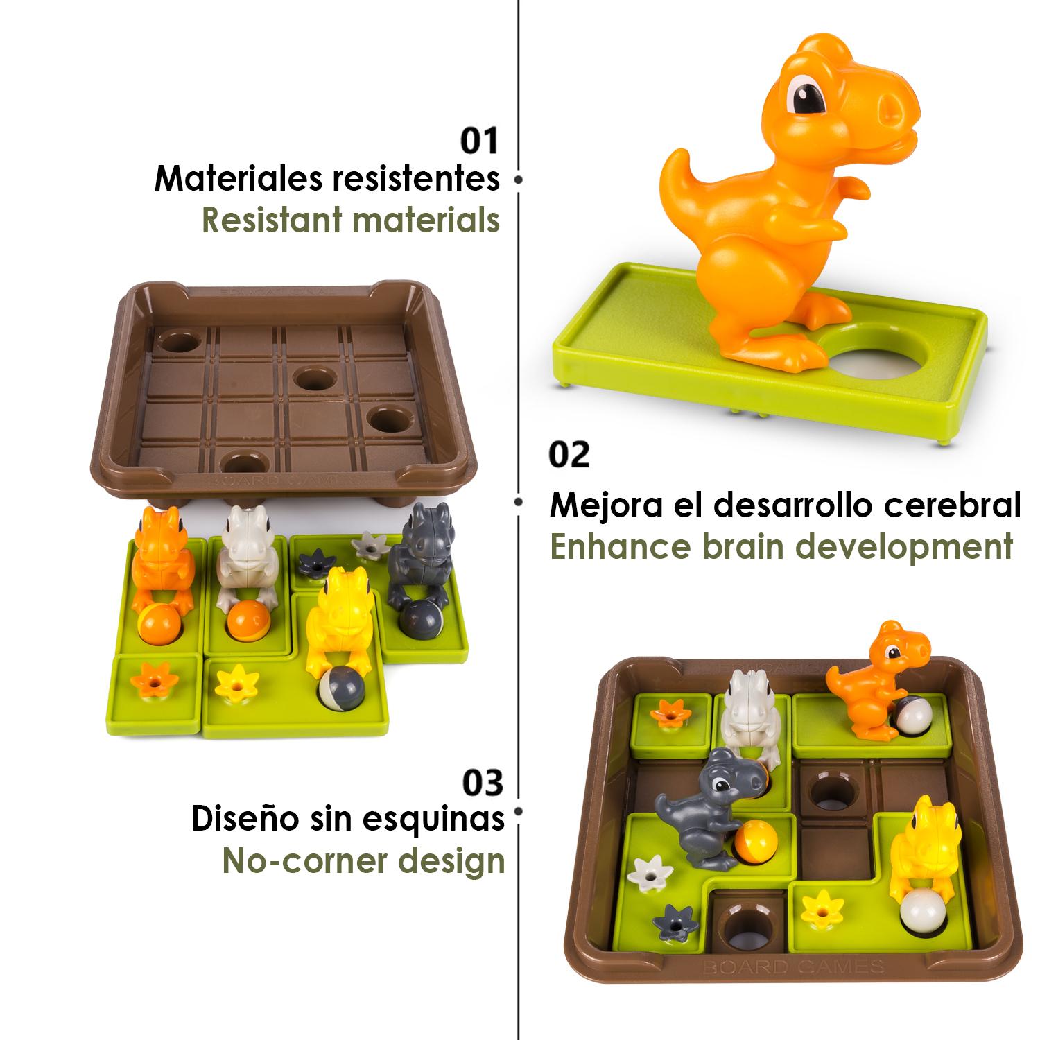 Sfida dei dinosauri. Gioco da tavolo di abilità per 1 giocatore. 60 sfide in 5 livelli di difficoltà.