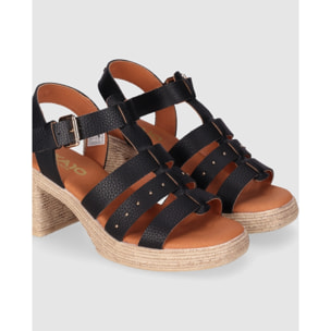 Sandalias de Piel - Negro - Tacón: 7 cm
