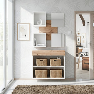 Mobile Ingresso Moderno Con Specchi E Vani A Giorno Consolle Sospesa Design Elegante Salvaspazio Per Corridoio 100 x 170 x 30 Cm Bianco E Rovere