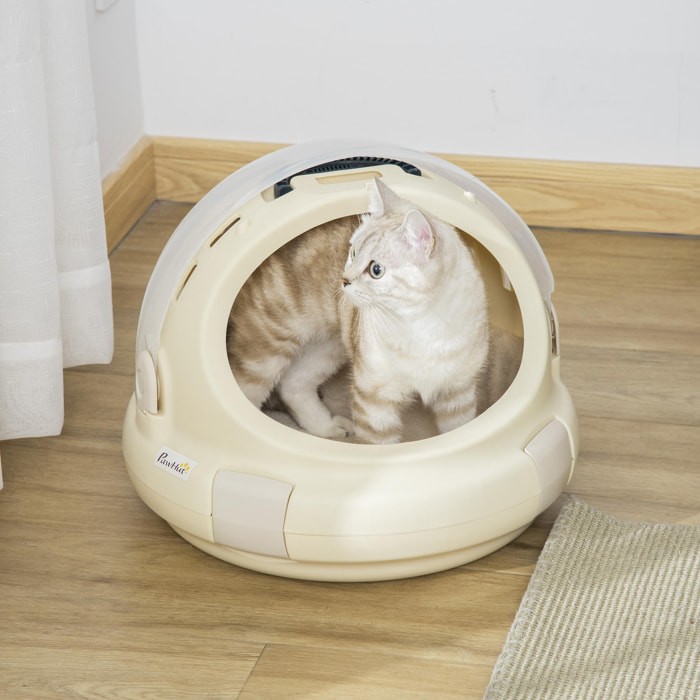 Maison chat - niche chat portable avec poignée - sac de transport chat verrouillable - coussin amovible inclus - dim. Ø 41 x 35,2H cm - PP beige