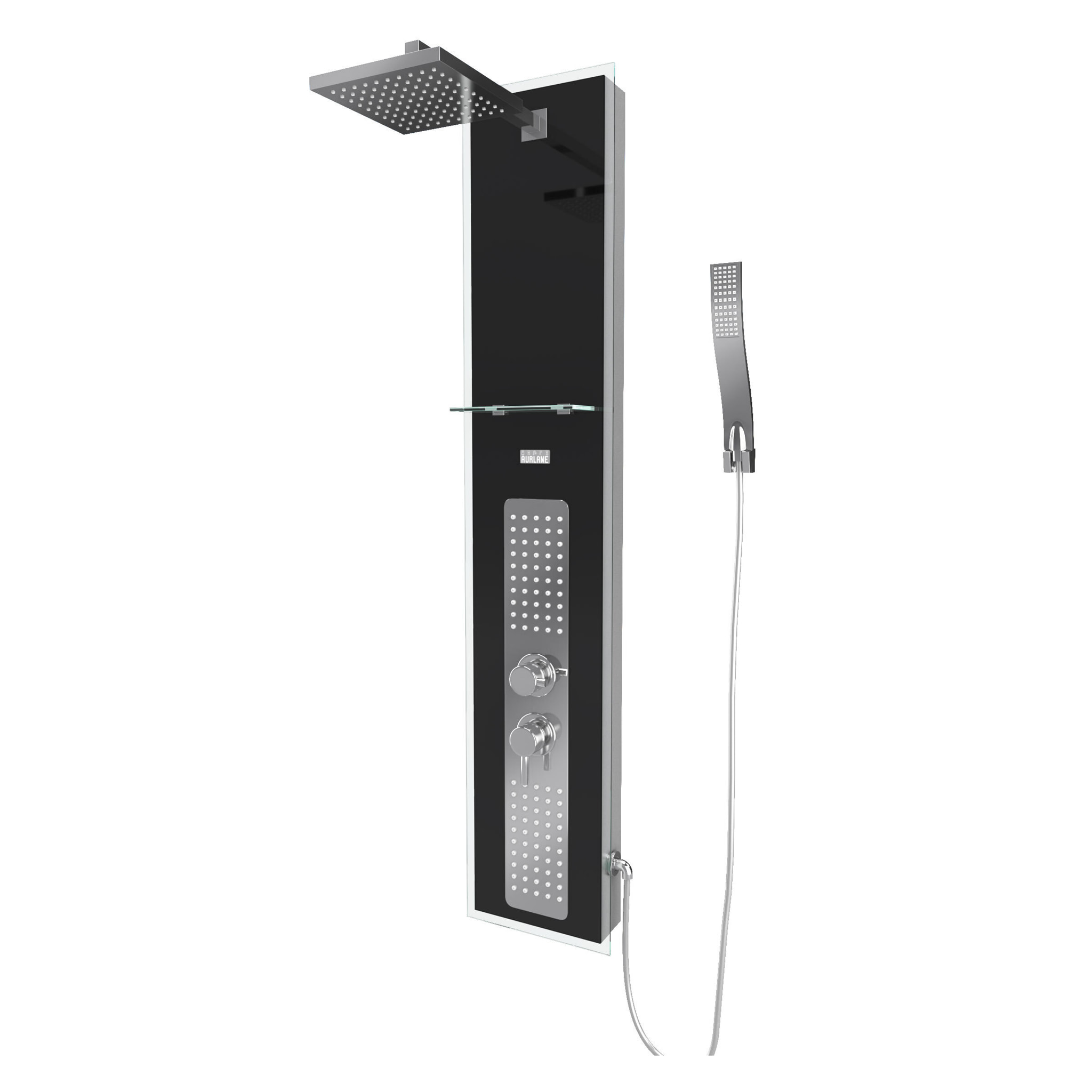 Colonne de Douche à Hydromassage 22x125cm - Verre Trempé avec plaque Inox - ALPHA BLACK
