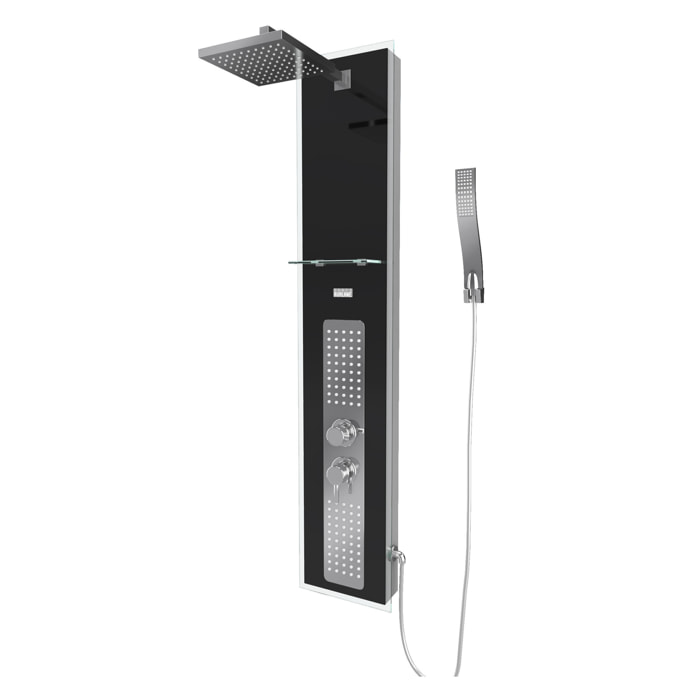Colonne de Douche à Hydromassage 22x125cm - Verre Trempé avec plaque Inox - ALPHA BLACK