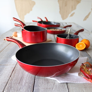 Wok antiadhésif en aluminium 28cm - tous feux CERISE