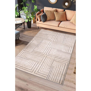 PAULA Alfombra geométrica de estilo vintage con relieve en tonos beige, varias medidas disponibles.