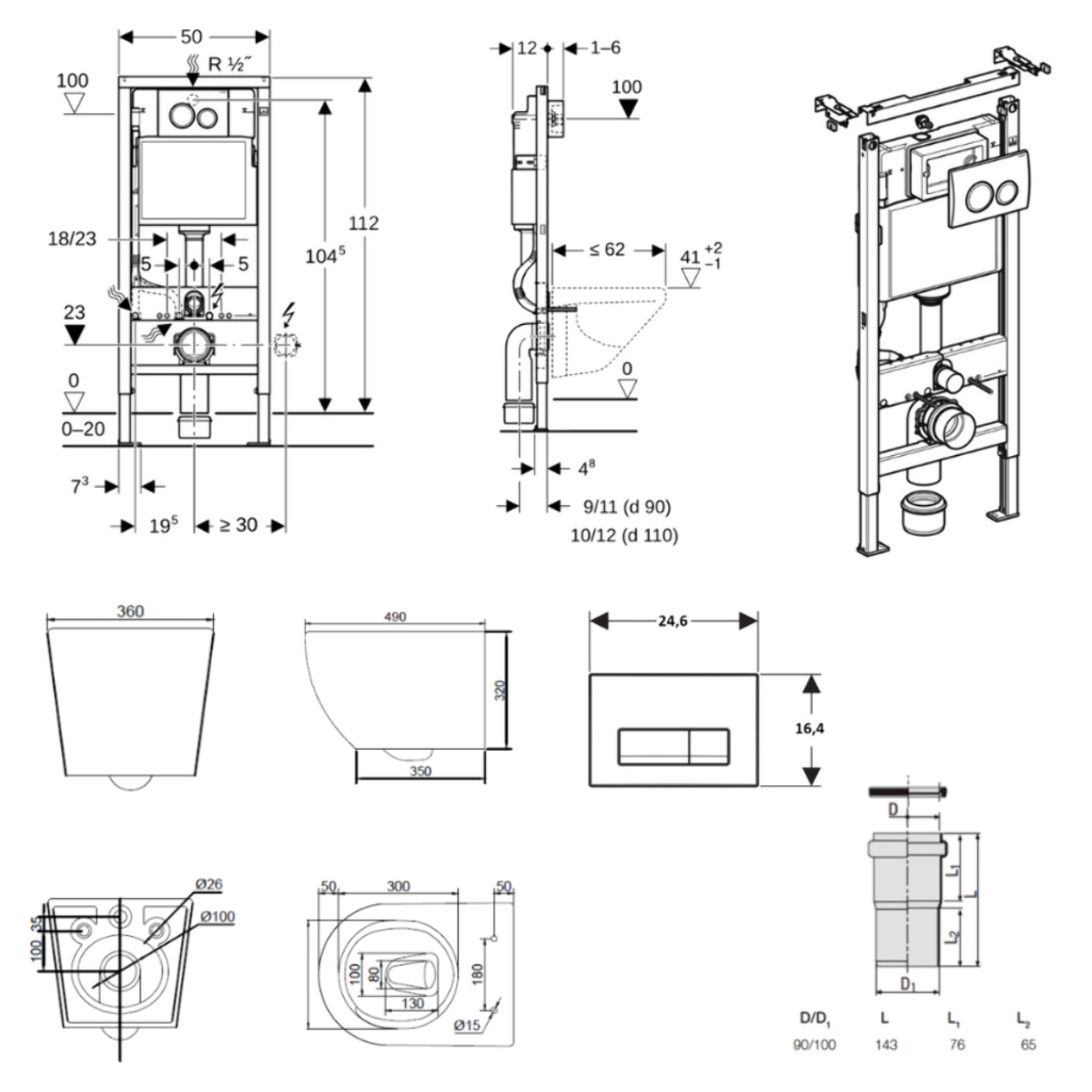 Duofix pack WC bâti-support 112 cm + WC suspendu sans bride Ceramia PixL avec abattant SoftClose + plaque (GEBCEPXBMT05-FR)