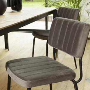 AGATHE - Lot de 2 chaises velours gris foncé pieds en métal noir