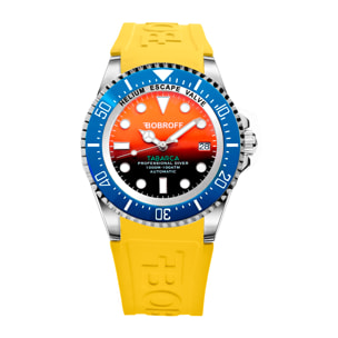Bobroff - Reloj de hombre automatico diver profesional de buceo, 1000 m, Naranja, 44MM, valvula de helio BF0004ba-BFSTA