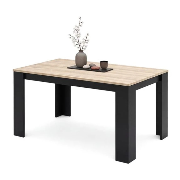 Mesa de comedor Naya en negro y roble canadian 140X80 cm Negro - Roble Canadian