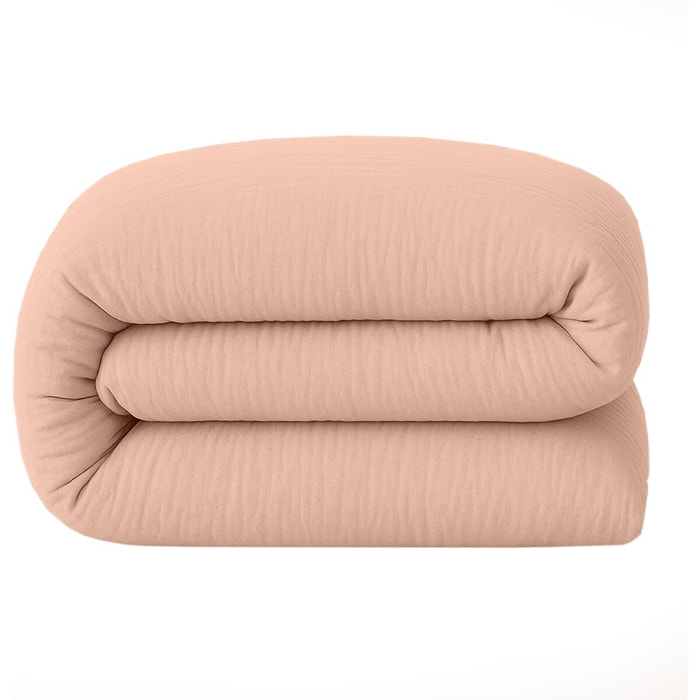 Drap housse gaze de coton lavé rose lotus