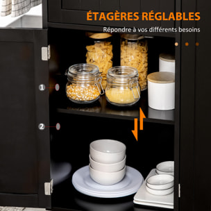 Desserte de cuisine multi rangement tiroir 3 portes avec étagère porte-torchons MDF noir hévéa