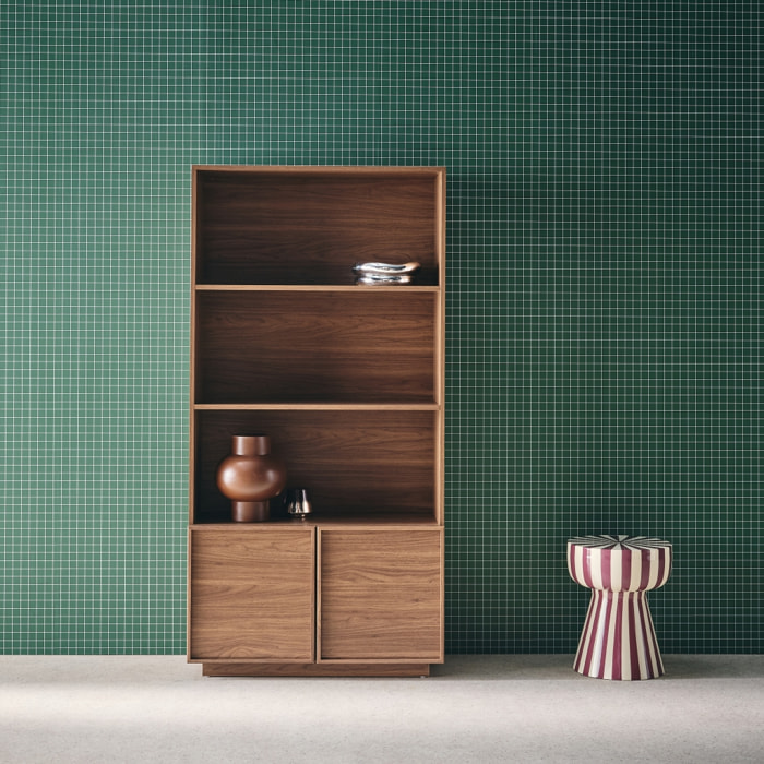 Etagères bibliothèque effet bois noyer 2 portes 5 niveaux - L 80 x P 35 x H 160cm - Kuba