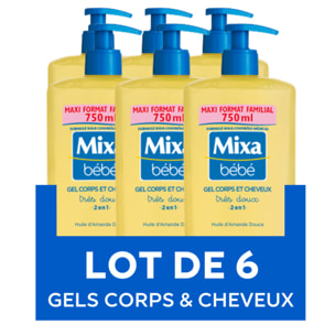 Lot de 6 - Mixa Bébé Gel très doux 2 en 1 corps et cheveux 750ml