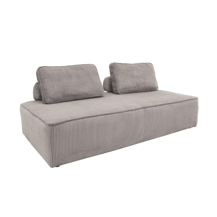 Chauffeuse 2 places pour canapé modulable velours côtelé gris clair