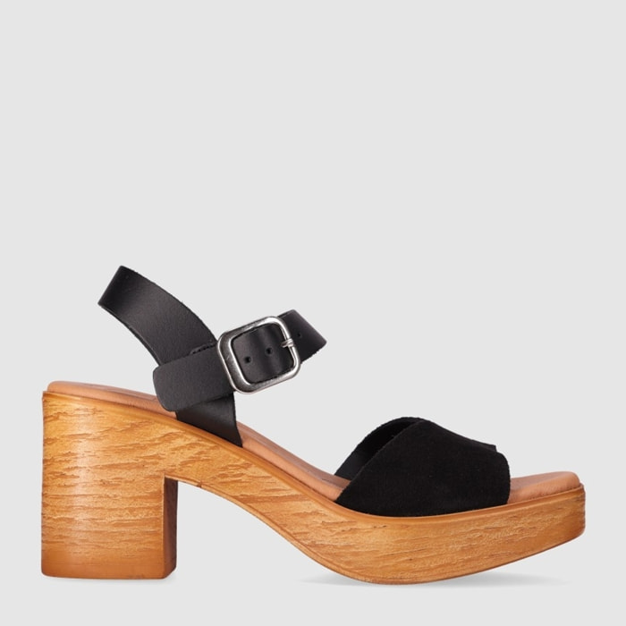 Sandalias de Serraje - Negro - Tacón: 6 cm