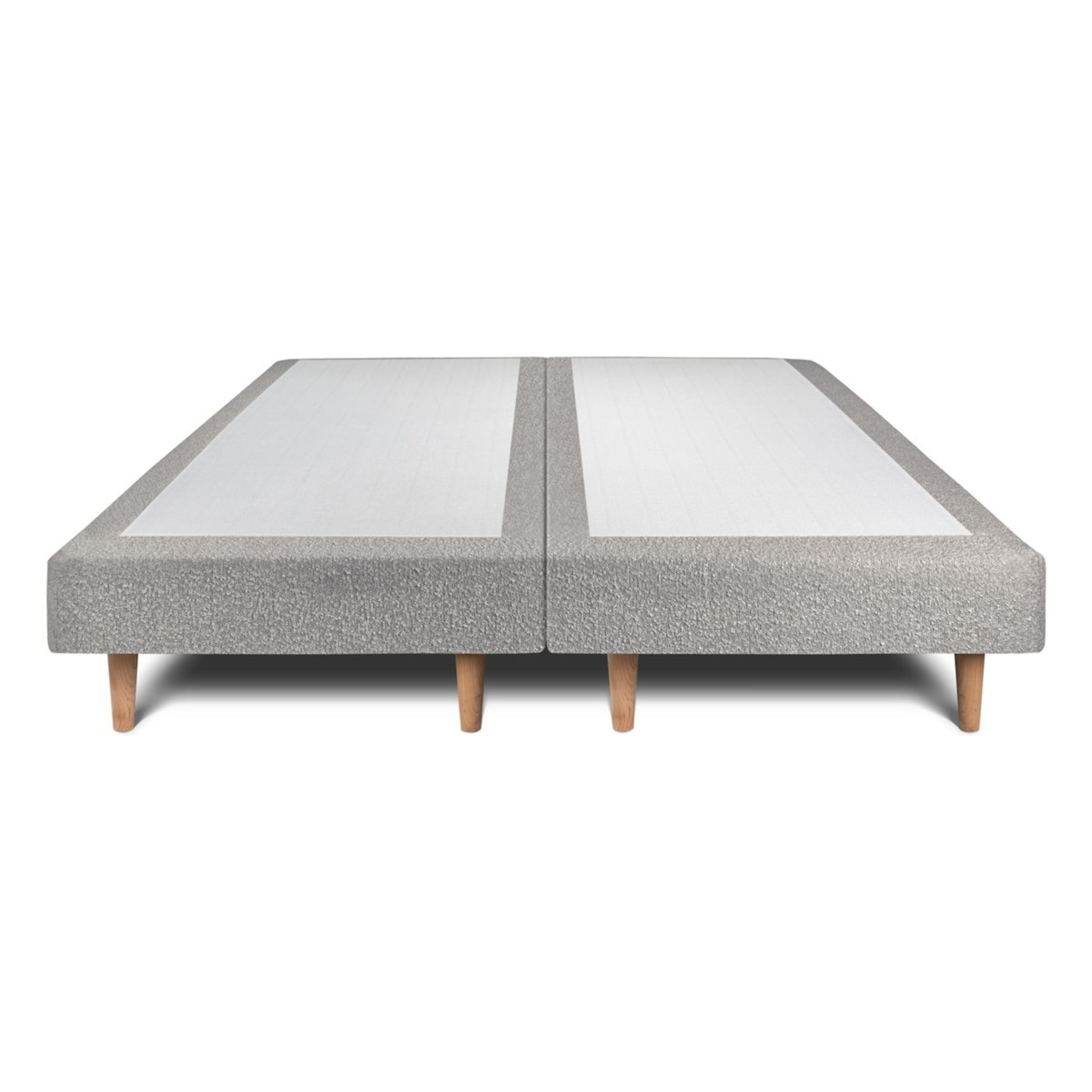 Lit avec tête de lit bandes horizontales bouclette et sommier tapissier Ep14