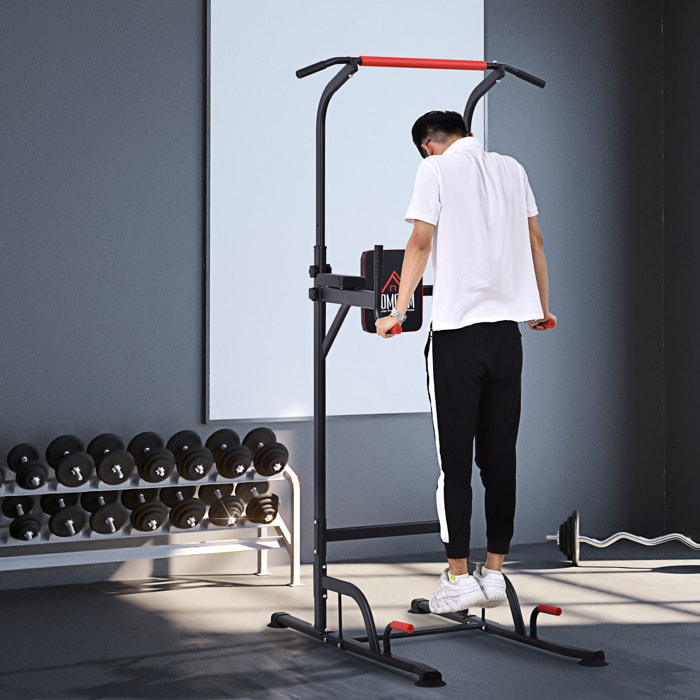 Torre de Ejercicios Estación Multifuncional Altura Ajustable con 7 Orificios para Entrenamiento Fitness Casa Gimnasio Oficina Carga Máx. 120 kg 123x98x189-239 cm Negro y Rojo