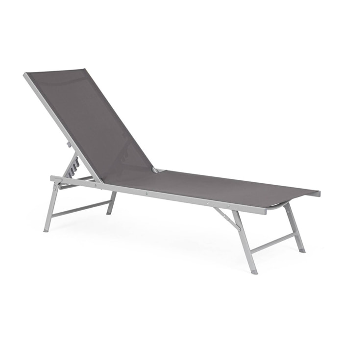 Set di 4 lettini MACARELLA in alluminio grigio e textilene antracite, pieghevoli