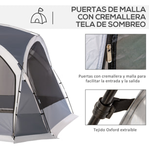 Carpa Portátil para 6-8 Personas Carpa de Camping con 4 Mosquiteros Gancho y Bolsa de Transporte Anti-UV para Pescar Senderismo 350x350x230 cm Gris y Blanco