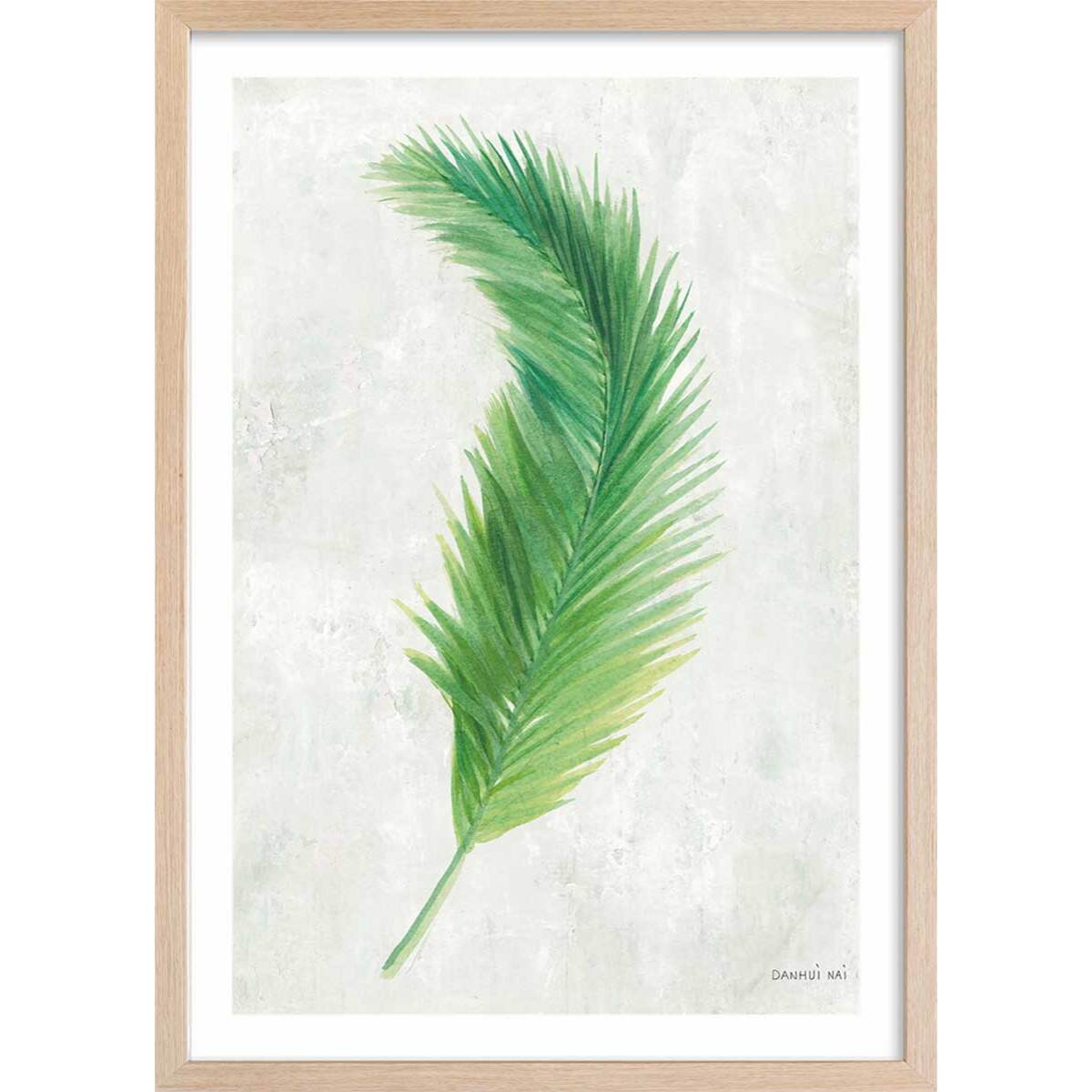 Affiche palme tropicale illustrée Affiche + cadre en bois - Chêne