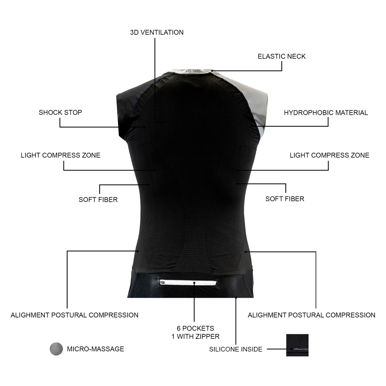 MAGLIA DA CORSA A COMPRESSIONE SENZA MANICHE DA UOMO BLUEBALL IN NERO E GRIGIO