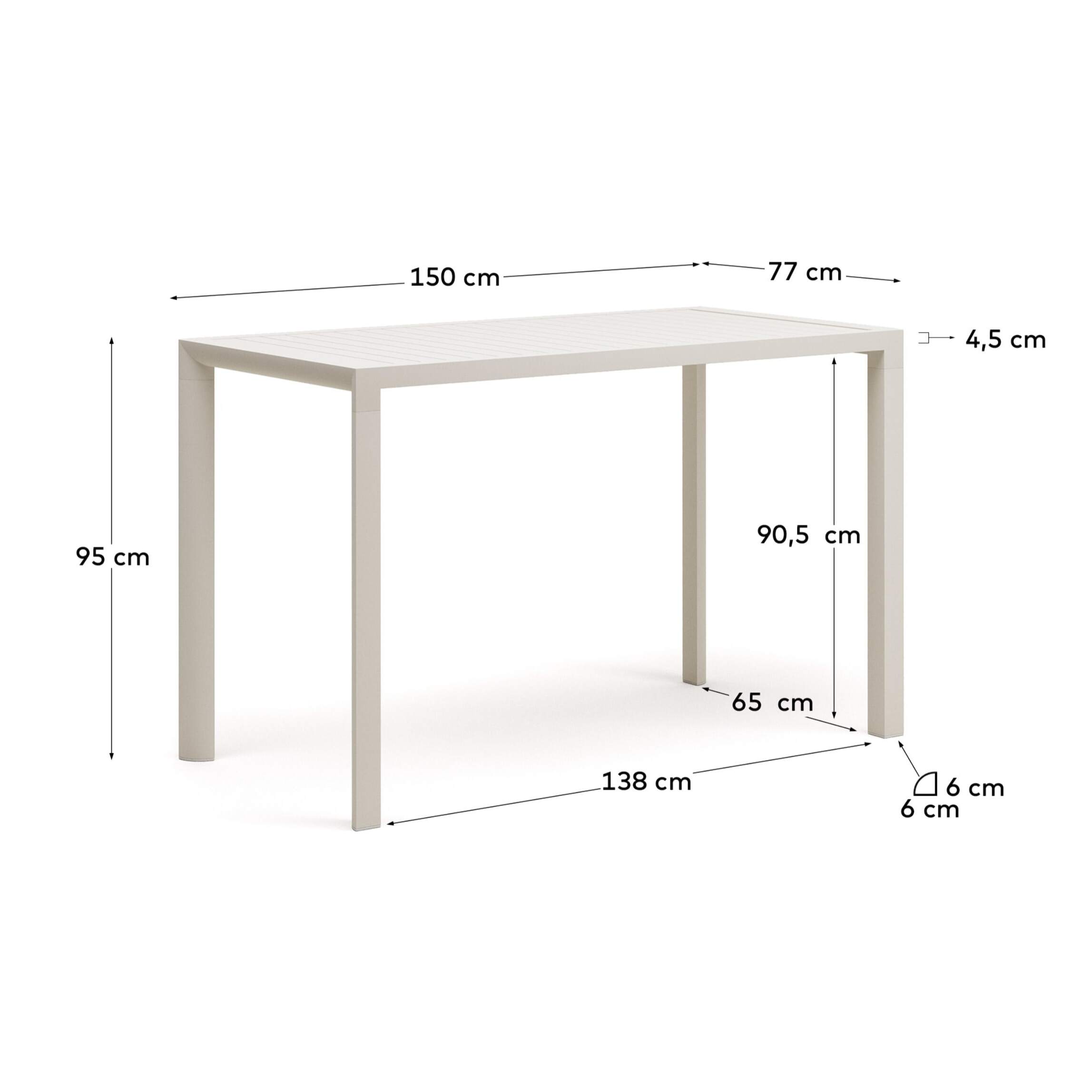 Kave Home - Tavolo da esterno alto Culip in alluminio finitura bianca 150 x 77 cm