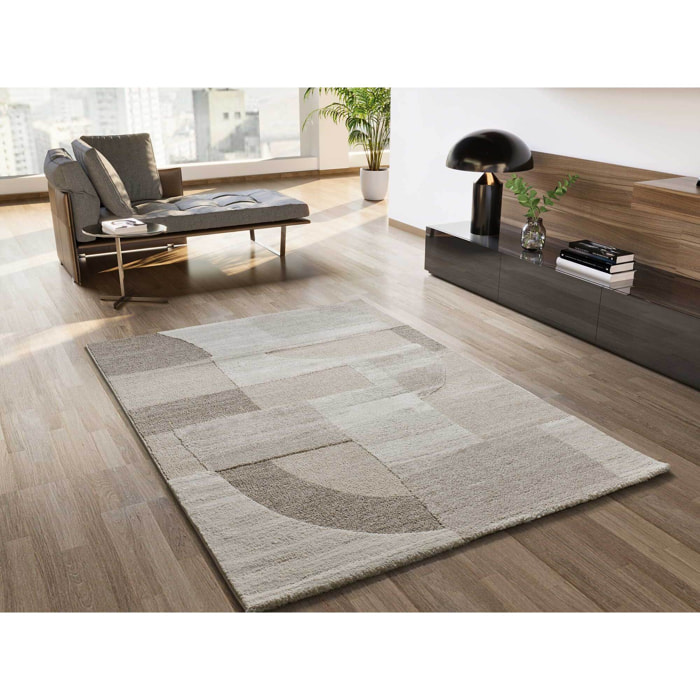 VERONA Alfombra geomÃ©trica con relieve en color crema, varias medidas disponibles.