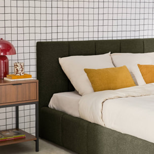 Lit coffre double avec sommier à lattes et tête de lit kaki 160 x 200 cm bouclette texturée - Lex