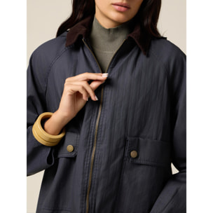 Oltre - Parka corto in cotone con cappuccio - Blu