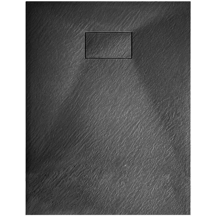 Piatto Doccia Spessore 2.6 Cm Resina SMC Effetto Pietra Stone Ardesia Antiscivolo Riducibile Filopavimento Con Griglia Di Copertura Nero 80x80 Cm
