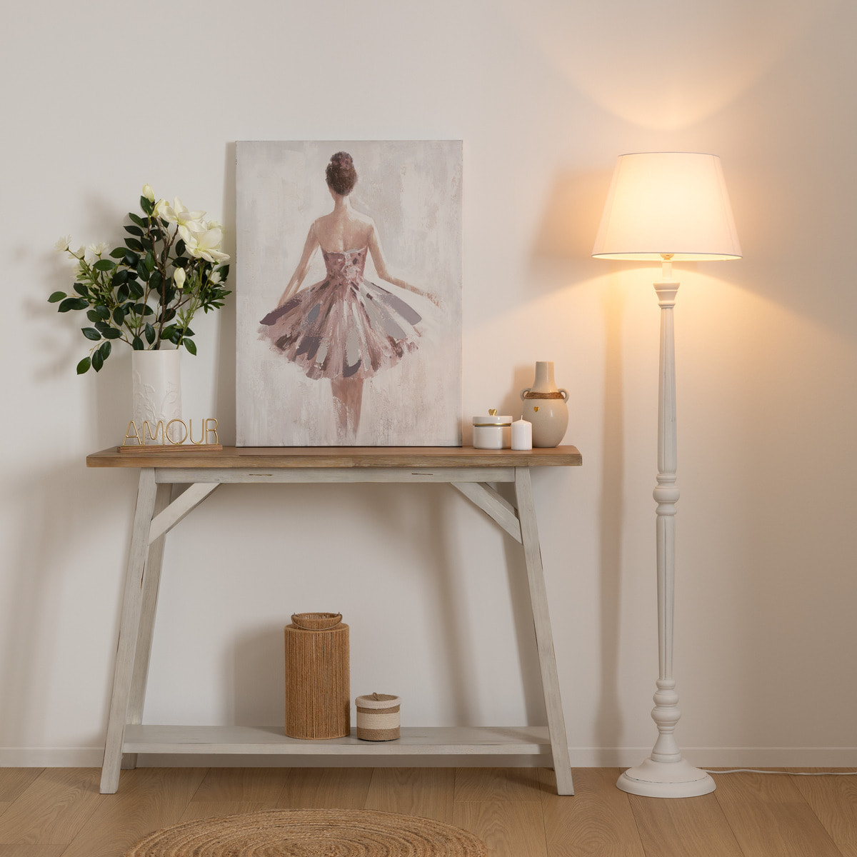 Lampadaire "Leo" blanc - bois H153 cm