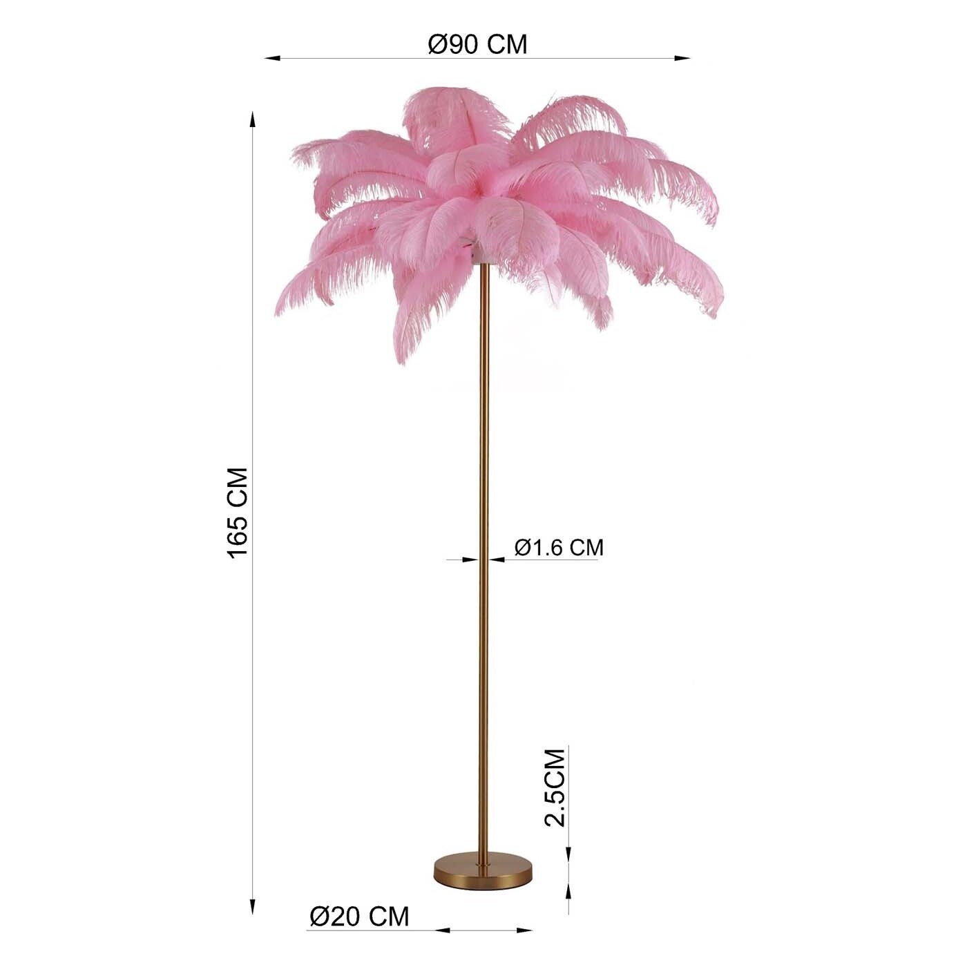 Lampadaire plumes 165cm rose Kare Design