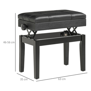 Banquette tabouret siège pour piano coffre intégré hauteur réglable bois hévéa assise revêtement synthétique noir