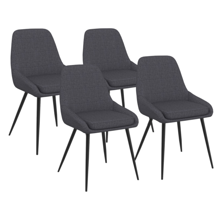 Chaises Ornella tissu gris foncé pieds métal noirs - lot de 4
