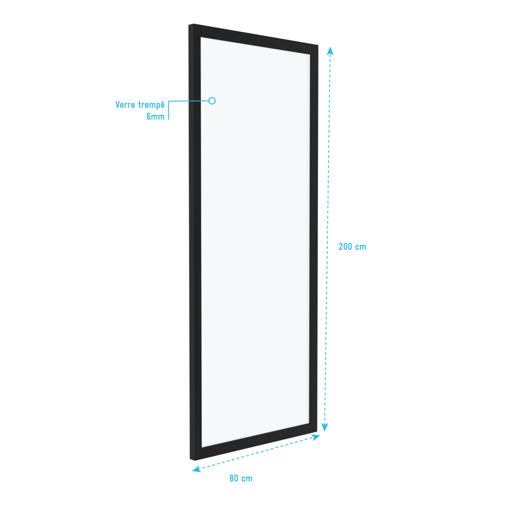 Retour pour Paroi pour douche - 80x200 cm - PROFILE NOIR MAT - verre transparent 6mm