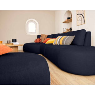 Santorini - module d'assise droit - en tissu texturé - Bleu marine