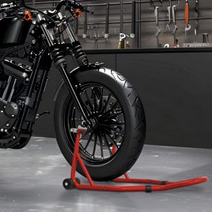 Caballete de Moto Soporte Delantero Universal de Acero para Rueda de 10" 17" 18" Carga 200 kg con Horquillas en U y L Ajustables, Ruedas y Almohadillas Antideslizantes para Reparación en Garaje