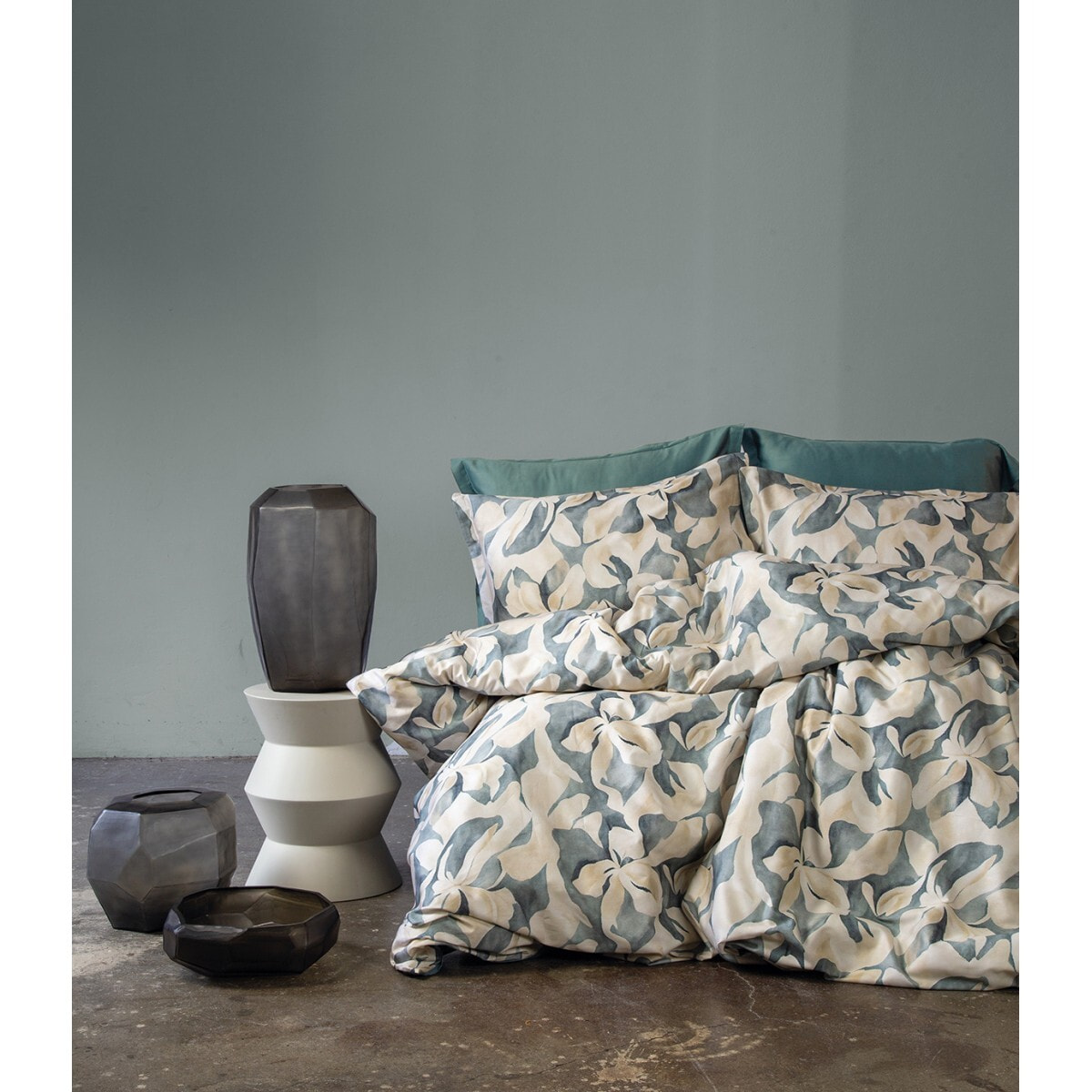 Parure housse de couette 240x220 cm et 2 taies d'oreiller 63x63cm satin de coton imprimé