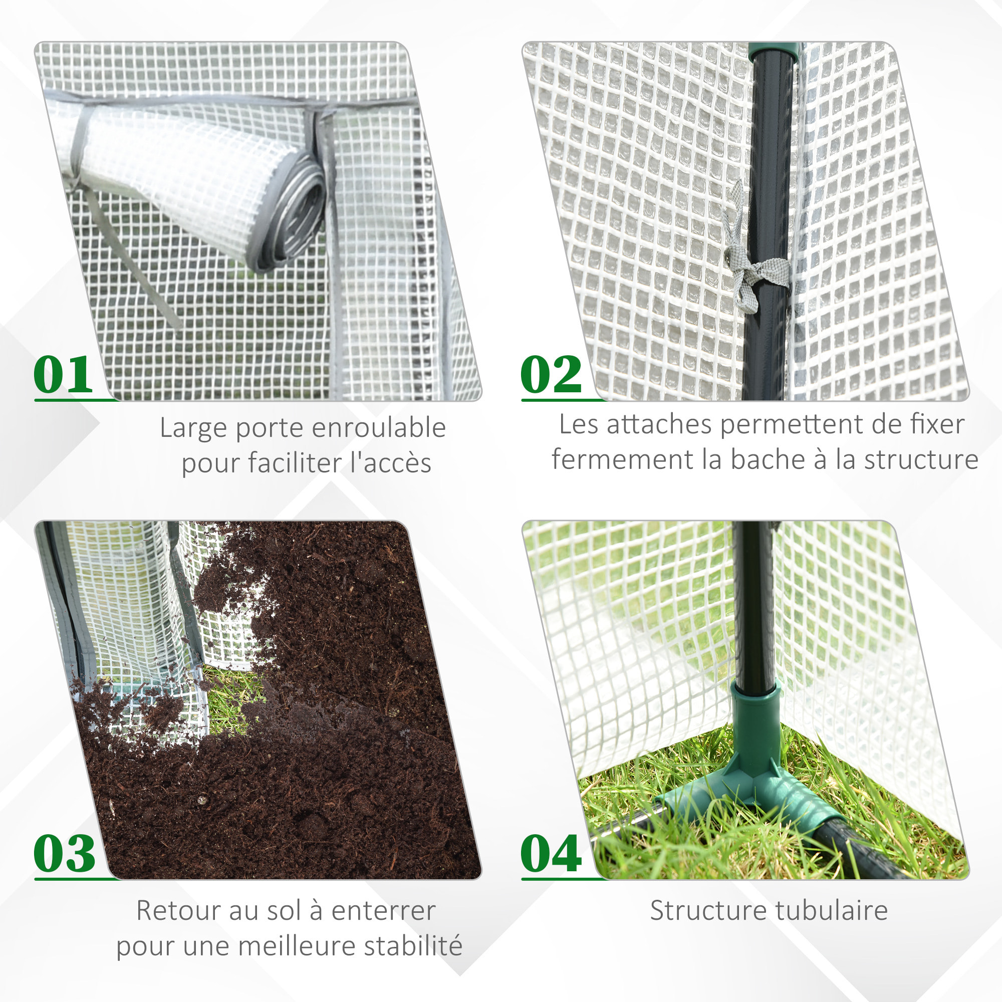 Serre de jardin serre à tomates porte zippée déroulante - 1x0,5x1,5m - acier PVC blanc transparent