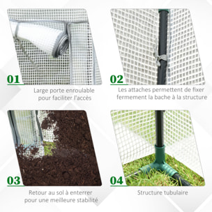 Serre de jardin serre à tomates porte zippée déroulante - 1x0,5x1,5m - acier PVC blanc transparent