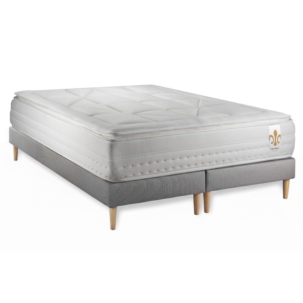 Ensemble Matelas Vingt-Huit PLUS - 28cm - Ressorts ensachés et mémoire de forme - Technologie hôtelière - Sommier Tapissier Gris