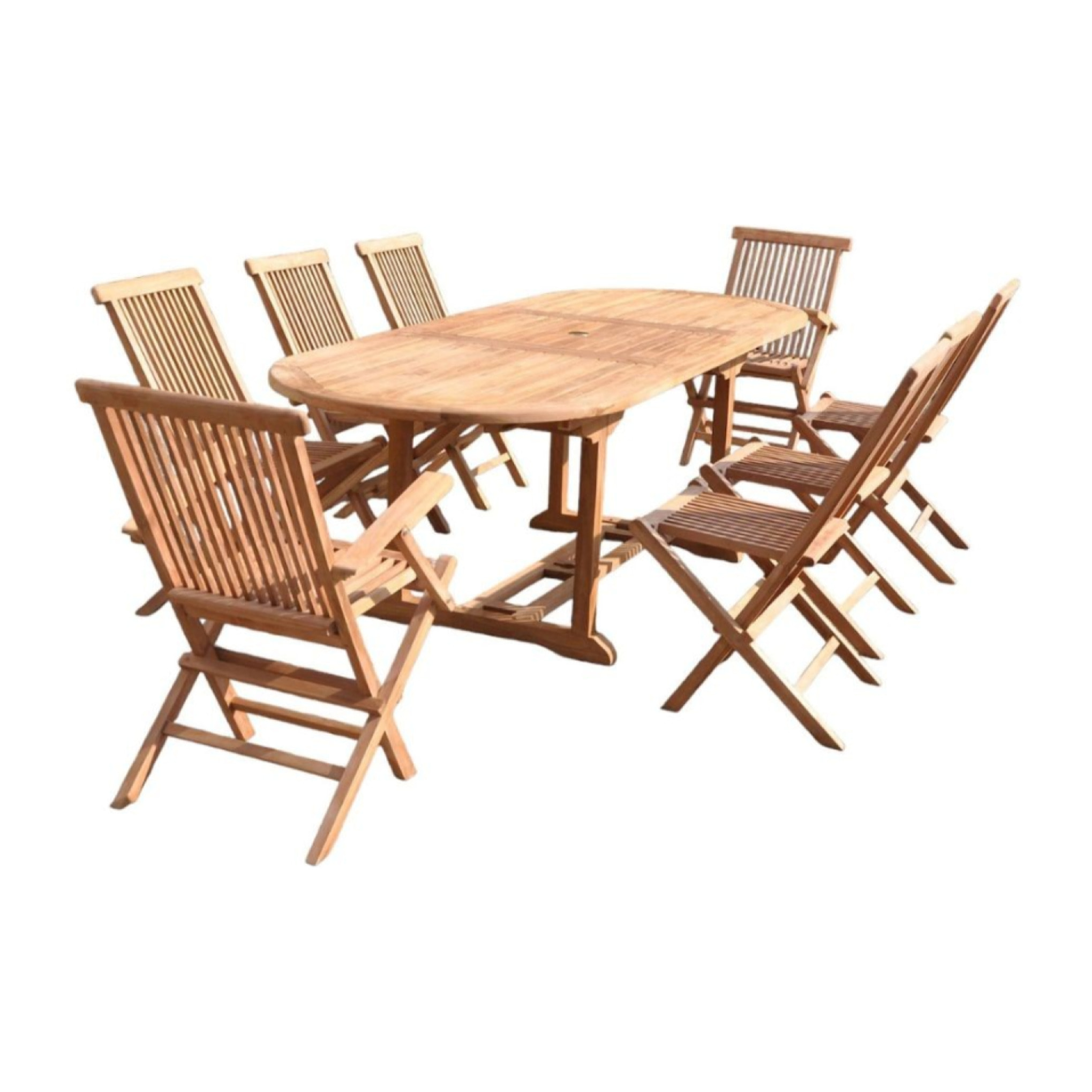 ADAGNA Salon de jardin Teck massif 8 à 10 personnes - Table ovale + 8 chaises