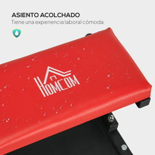 Taburete de Taller Móvil con Ruedas, Asiento Taburete para Mecánico con Bandeja para Herramientas y Estructura de Acero, Carga 100 kg, para Garaje, Reparación de Coches, Rojo