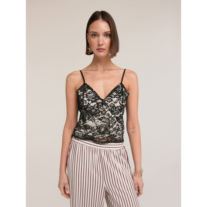 Motivi - Top in pizzo con spalline sottili - Nero
