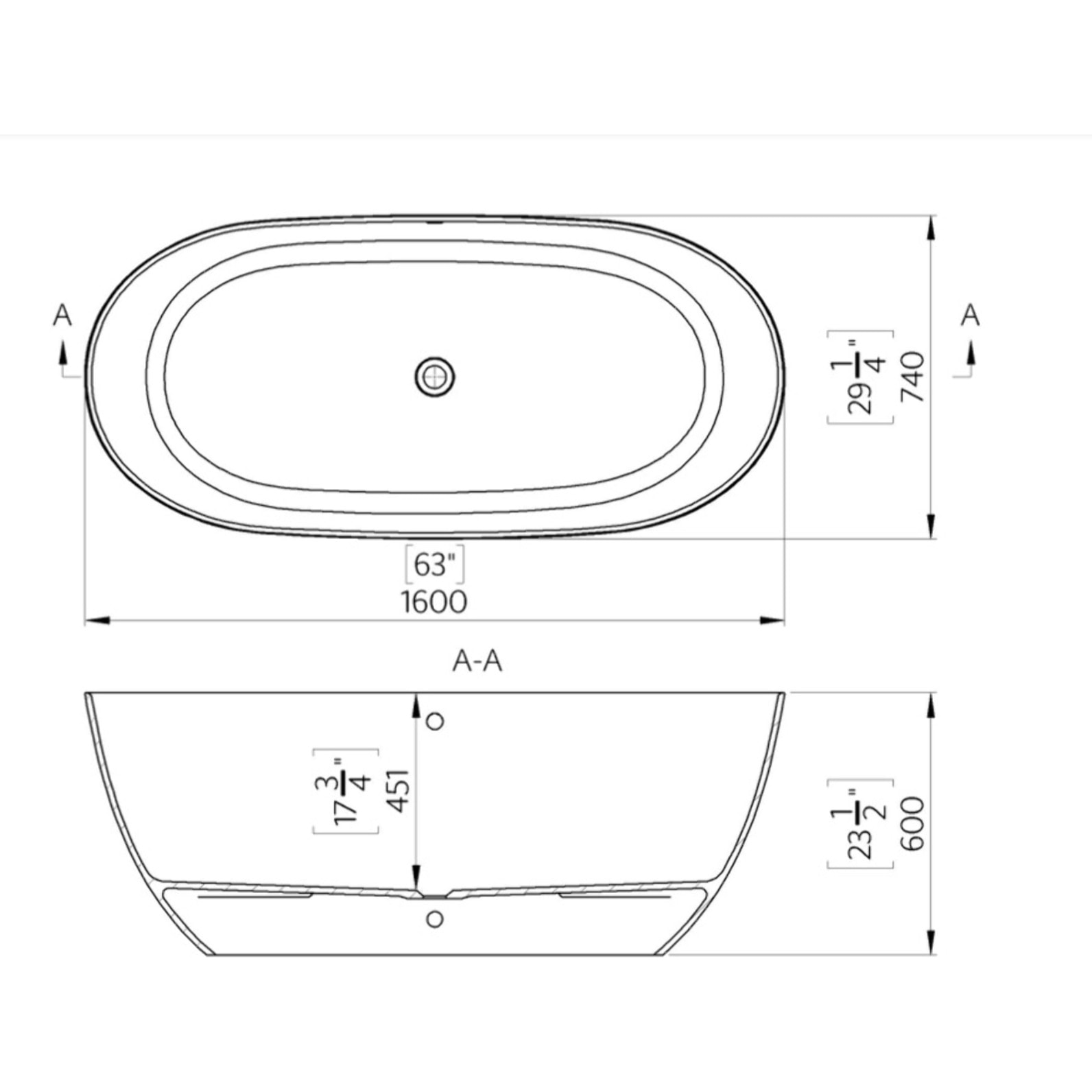 Aulis 160x74 cm Baignoire îlot en marbre Coulé 293L, sans pieds, blanc (SATAU1600)