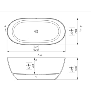 Aulis 160x74 cm Baignoire îlot en marbre Coulé 293L, sans pieds, blanc (SATAU1600)