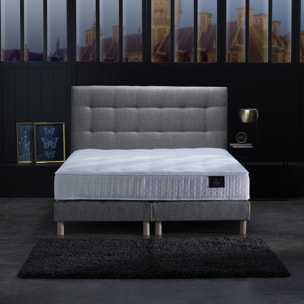 Sommier confort CRÉPUSCULE, durable avec tête de lit capitonnée gris souris